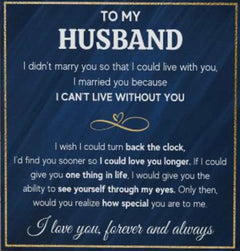 Heartfelt message to a husband on a dark blue background with decorative elements.